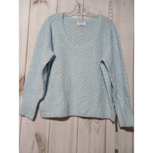 Old Navy Sweater Womens XL Light Blue Soft Fuzzy‎ Pullover Wool Blend Cozy Knit - Picture 1 of 6